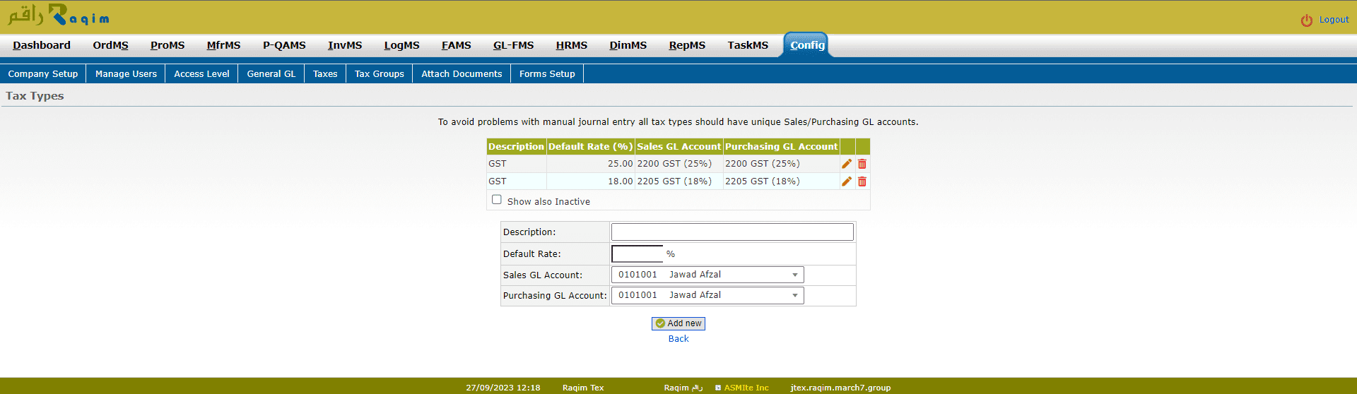 web accounting, tax setup